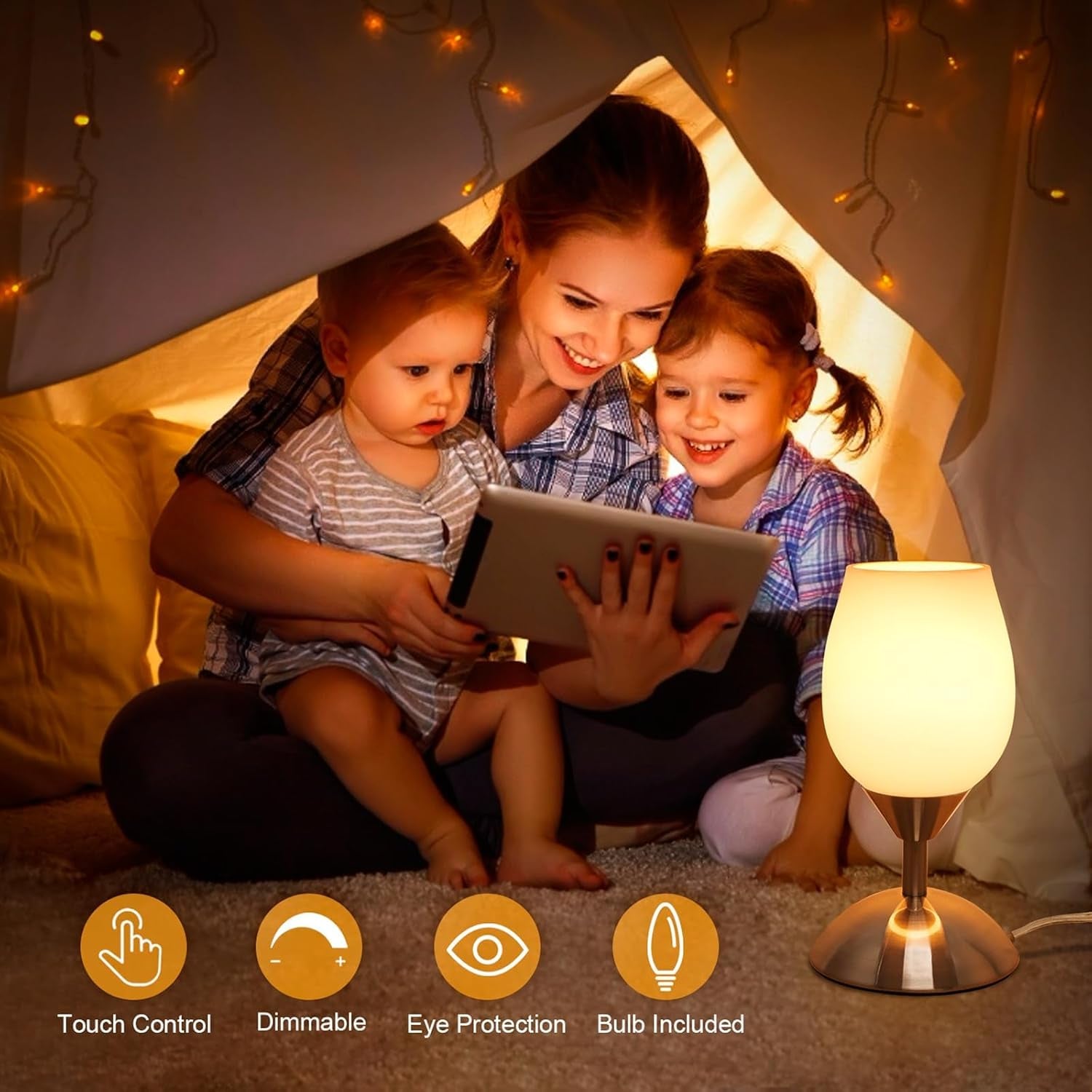 Chic 3-Way Dimmable Touch Lamp - Elegant Opal Glass Table Lamp with Silver Base for Cozy Ambiance in Any Room