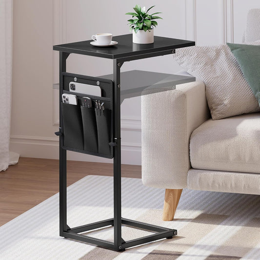 C Shaped End Table, 33"Tall Side Table for Couch, Adjustable Height Sofa Table Small Couch Side Tables, Laptop Recliner Tables Slide under Sofa TV Tray Arm Table for Living Room Bedroom,Black
