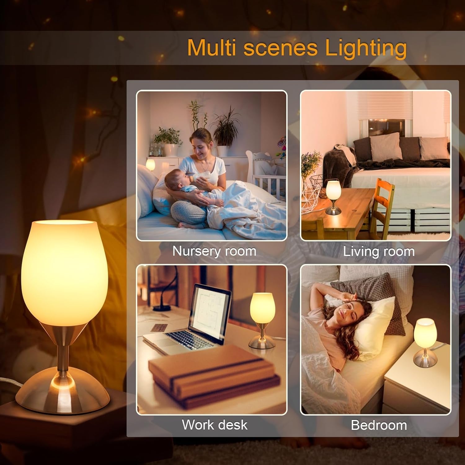 Chic 3-Way Dimmable Touch Lamp - Elegant Opal Glass Table Lamp with Silver Base for Cozy Ambiance in Any Room