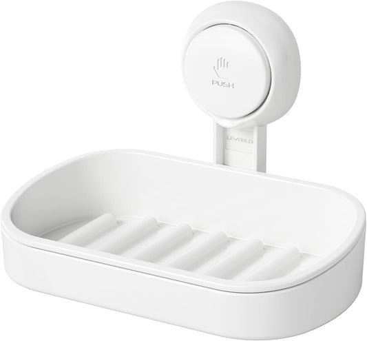 Soap Dish Holder for Shower Suction Cup Wall Mounted Self Draining No-Drilling Removable Bar Soap Sponge Holder for Bathroom Bathtub Kitchen Sink Waterproof Strong Vacuum Suction Adhesion