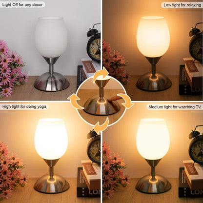 Chic 3-Way Dimmable Touch Lamp - Elegant Opal Glass Table Lamp with Silver Base for Cozy Ambiance in Any Room