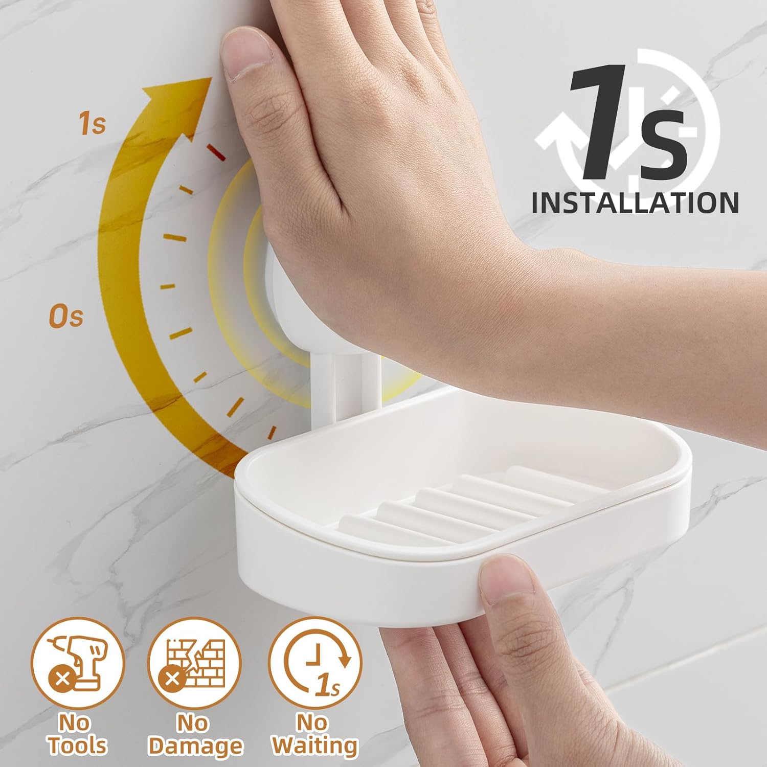 Soap Dish Holder for Shower Suction Cup Wall Mounted Self Draining No-Drilling Removable Bar Soap Sponge Holder for Bathroom Bathtub Kitchen Sink Waterproof Strong Vacuum Suction Adhesion