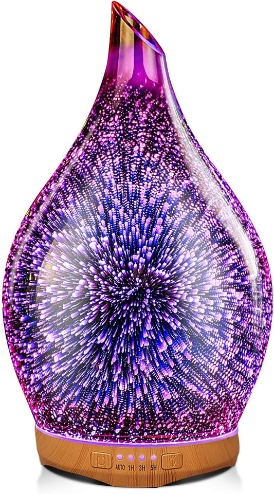 280Ml Essential Oil Diffuser 3D Hand-Blown Glass Aroma Diffusor, Aromatherapy Unltrasonic Cool Mist Deffuser, 7 Color Changing Humidifier, Waterless Shut-Off, Timer Function for Home Office