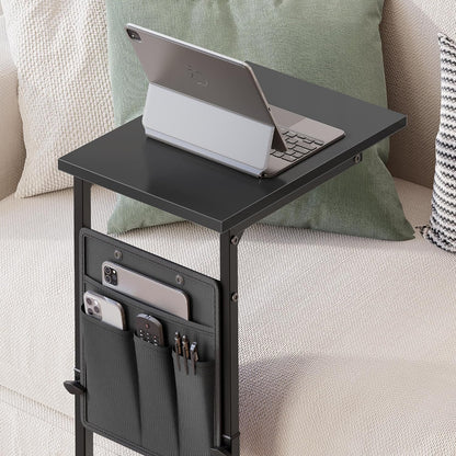 C Shaped End Table, 33"Tall Side Table for Couch, Adjustable Height Sofa Table Small Couch Side Tables, Laptop Recliner Tables Slide under Sofa TV Tray Arm Table for Living Room Bedroom,Black