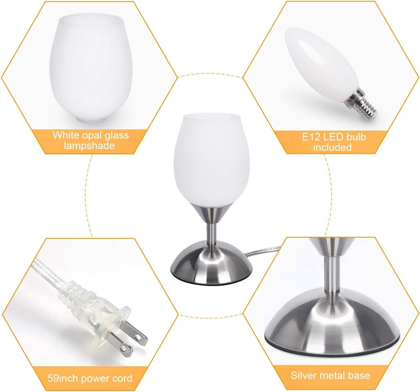 Chic 3-Way Dimmable Touch Lamp - Elegant Opal Glass Table Lamp with Silver Base for Cozy Ambiance in Any Room