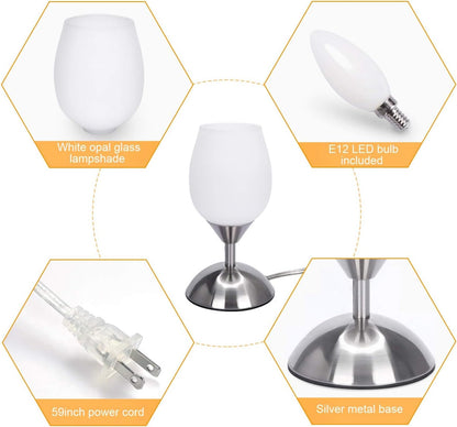 Chic 3-Way Dimmable Touch Lamp - Elegant Opal Glass Table Lamp with Silver Base for Cozy Ambiance in Any Room