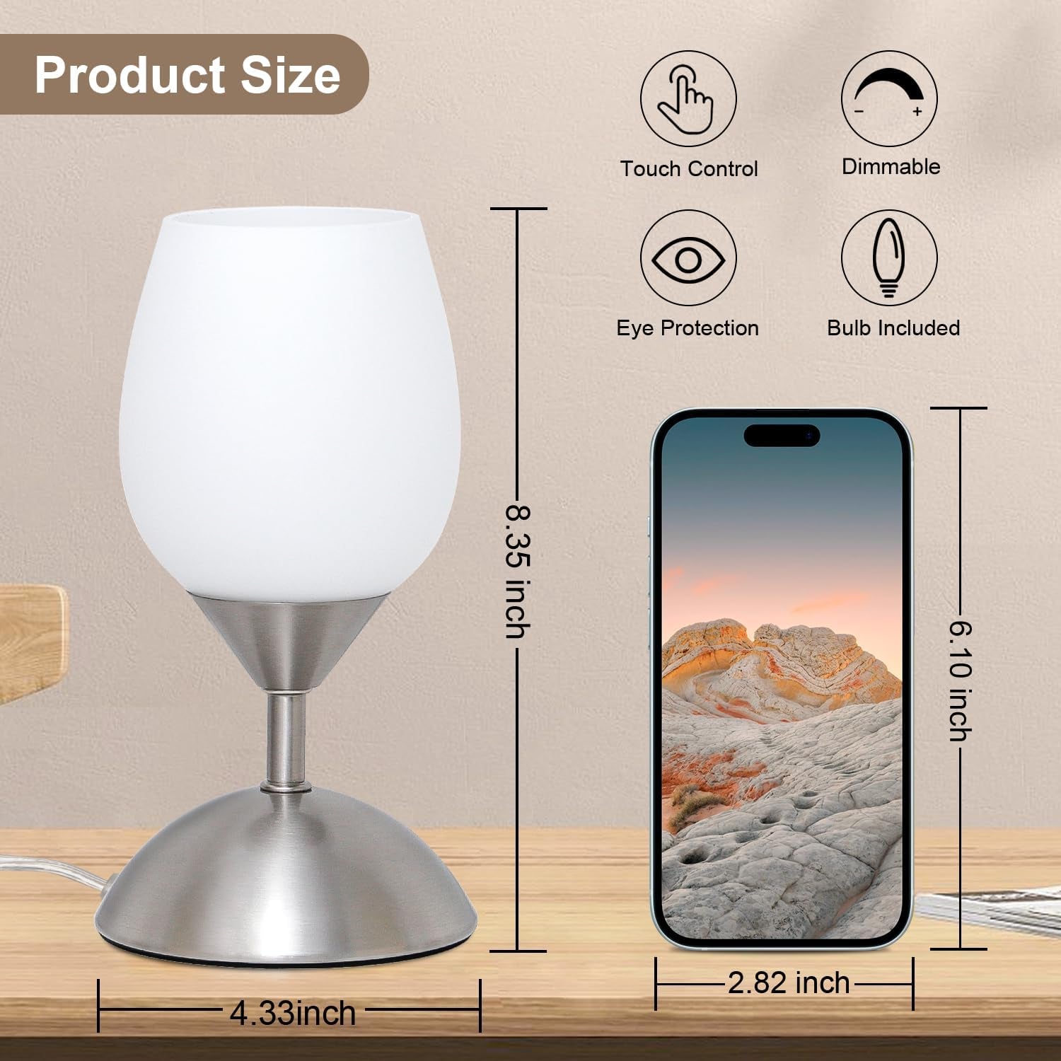 Chic 3-Way Dimmable Touch Lamp - Elegant Opal Glass Table Lamp with Silver Base for Cozy Ambiance in Any Room