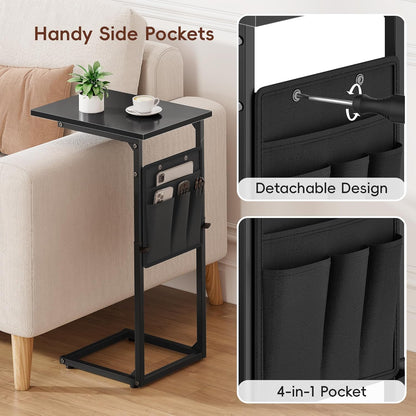 C Shaped End Table, 33"Tall Side Table for Couch, Adjustable Height Sofa Table Small Couch Side Tables, Laptop Recliner Tables Slide under Sofa TV Tray Arm Table for Living Room Bedroom,Black
