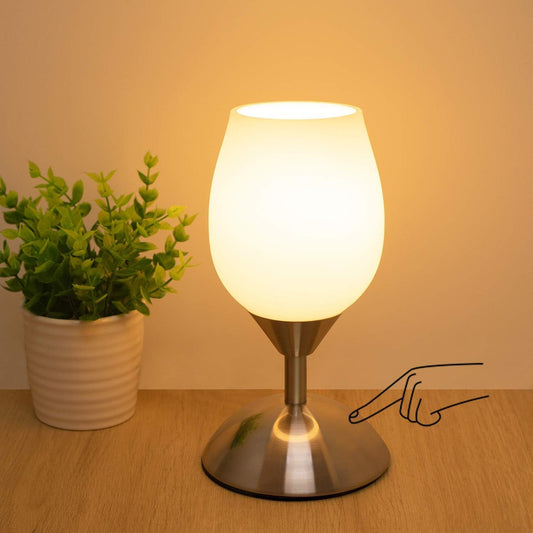 Chic 3-Way Dimmable Touch Lamp - Elegant Opal Glass Table Lamp with Silver Base for Cozy Ambiance in Any Room